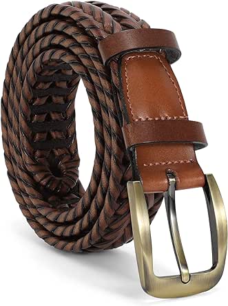 JASGOOD Men's Braided Leather Belt, Braided Woven Belt for Men Casual Jeans with Solid Strap Single Prong Buckle