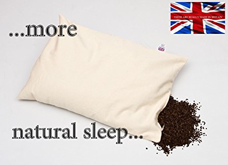 PERFECT PILLOW Ltd 100% ORGANIC BUCKWHEAT ,UK MADE SINCE 1996 ! GREAT BRITISH DESIGN UNBEATABLE VALUE* If parents were to lay Their Little Angels on Our Pillows from 9 Months they would Not Grow up To Suffer Neck,Head & Posture Pain as endured by Us Adults - CAN BE BREATHED THROUGH MAKING THEM SAFE for CHILDREN and BABIES ,16"X 13"(40 x 30 cm),1.2 KILO,COT SIZE,BRITISH MADE on North Yorkshire Moors. "YOUR USUAL PILLOW IS AS MUCH USE AS A PAPER BAG IN A STORM" VERIFIED REVIEW !!