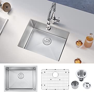 23 Inch Kitchen sink, ATTOP 23''x18'' Undermount Handmade Stainless Steel Kitchen Sink Single Bowl Basin With Grid and Strainer