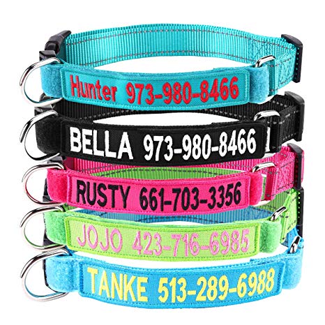 Moonsea Personalized Dog Collar,Custom Embroidered pet ID Collars with Hook Fastener Name Patch Tapes for XSmall, Small, Medium, Large Dogs