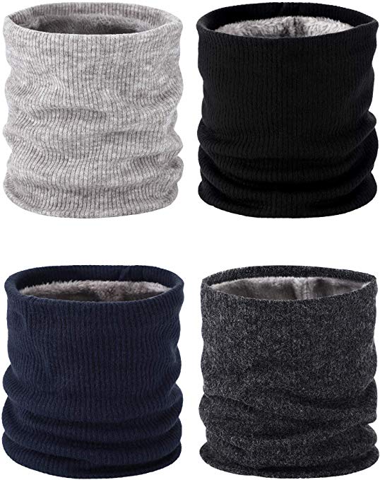 4 Pieces Neck Warmer Scarf Soft Double-Layer Knitted Fleece Lined Neck Gaiter