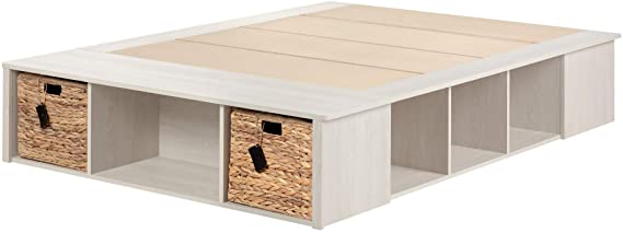 South Shore Avilla Full Storage Bed with Baskets, Winter Oak and Rattan