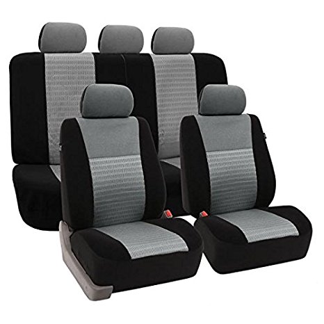 FH Group FH-FB060114 Trendy Elegance Full set Car Seat Covers, Airbag compatible and Split Bench, Gray/Black color- Fit Most Car, Truck, Suv, or Van