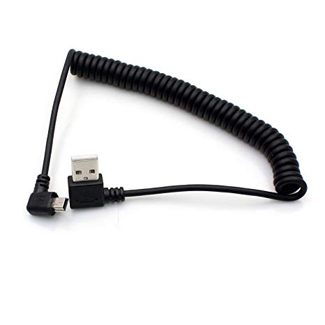 Coiled Mini USB Cable - Rerii Right Angled Coiled USB 2.0 to Mini USB Cable, Charging and Date SYNC transferring, Spring, Coiled Mini USB Cable Cord For The Device With Mini USB Port