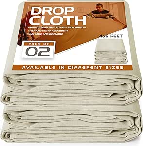 Utopia Drop Cloth for Painting (4x5 ft, 2 Pack) Washable and Reusable Canvas Fabric for Furniture & Floor Protection Highly Absorbent Paint Cover - Duck Dropcloth for Outdoor and Indoor Use