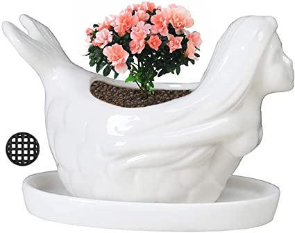 JIAEN Mermaid Planter with Drainage Tray, Ceramic 5 inch Planter Pot for Indoor Plants Home Office Window Desktop Decoration