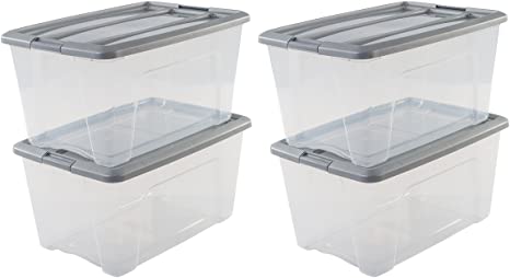 IRIS OHYAMA,4er-Set stackable storage boxes / boxes / stacking boxes, with snap closure, plastic, transparent lid, 45 L,, 45 L / Set of 4