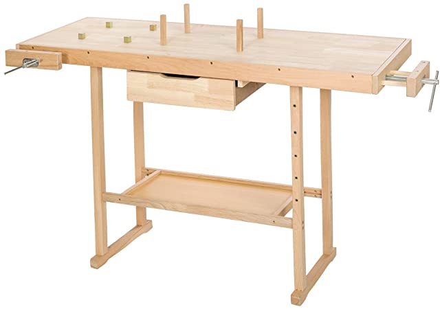 TecTake Workbench 117 x 47,5 x 83 cm Wood Timber Workshop Wooden Work Working Bench Table