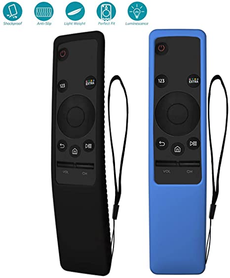 TOLUOHU 2PCS Silicone Protective Case for Samsung Smart TV Remote Controller BN59 Series, Light Weight Kids-Friendly Silicone Cover Anti-Slip Shockproof Anti-Lost with Hand Strap (Black Blue)