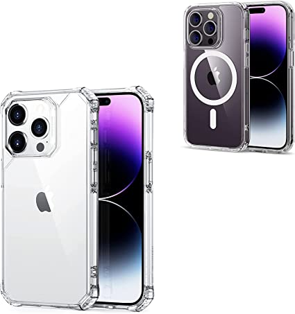 ESR Air Armor Case, Compatible with iPhone 14 Pro Case Bundle with ESR Krystec Clear Case with HaloLock Compatible with iPhone 14 Pro