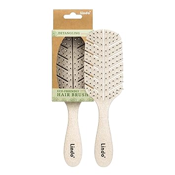 Lindo Eco-Friendly Hair Brush, Detangling, For Wet or Dry Hair & All Hair Types, Anti-Knot Flexible Bristles, Biodegradable Material, Natural, Vegan