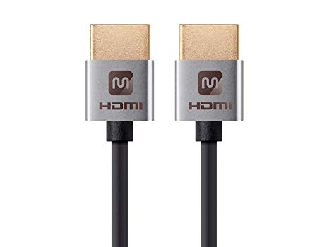 Monoprice HDMI High Speed Cable - 1 Feet - Silver, 4K@60Hz, HDR, 18Gbps, 36AWG, YUV 4:4:4 - Ultra Slim Series