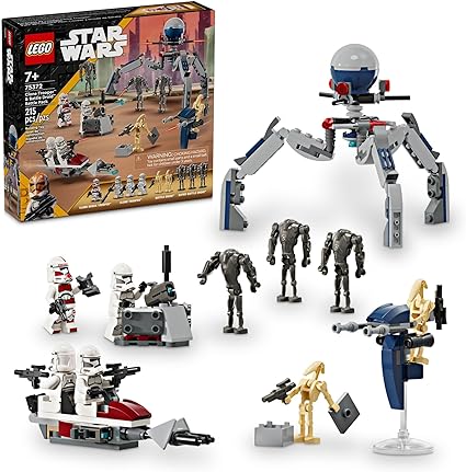 LEGO Star Wars Clone Trooper & Battle Droid Battle Pack Set for Kids, Buildable Toy Speeder Bike Vehicle, Tri-Droid and Defensive Post, Collectible, Gift for Boys and Girls Aged 7 and Up, 75372