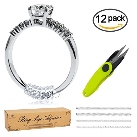 Silicone Ring Size Adjuster 12pcs in 4 Size - BONUS Scissors - Ring Guard for Loose Rings - with Instructions
