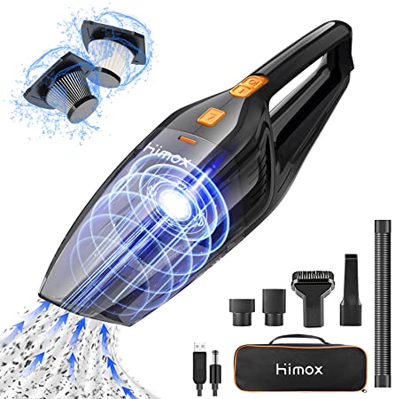 HIMOX 8000pa 120W Powerful Cyclonic Car Vacuum Cordless, Rechargeable Quick Portable Hand Vacuums Cleaner with 2 Filters and 5 Attachments for Home Pet Hair Dust Cleaning