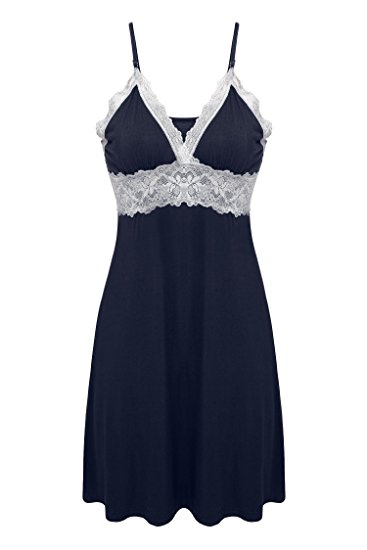 Ekouaer Sleepwear Womens Chemise Nightgown Full Slip Lace Lounge Dress