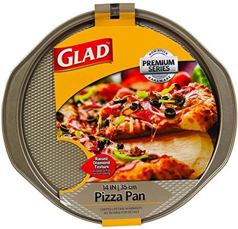 Glad Non-Stick Large Pizza Pan | Premium Oven Bakeware Series, 14 Inch, Gold
