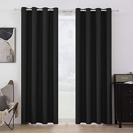 MIULEE Blackout Curtains Room Darkening Thermal Insulated Drapes Solid Window Treatment Set Grommet Top Light Blocking Curtain for Living Room/Bedroom 2 Panels 52 x 84 inch Black