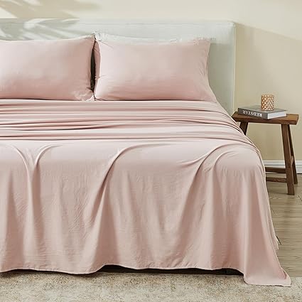 Queen Sheets | Pink Pre-Washed Microfiber Ultra-Soft Sheet Set for Queen Size Bed | 4 Piece Sheet & Pillowcase Sets, Fade Resistant Bed Sheets for Men & Women (Queen, Dusty Rose)