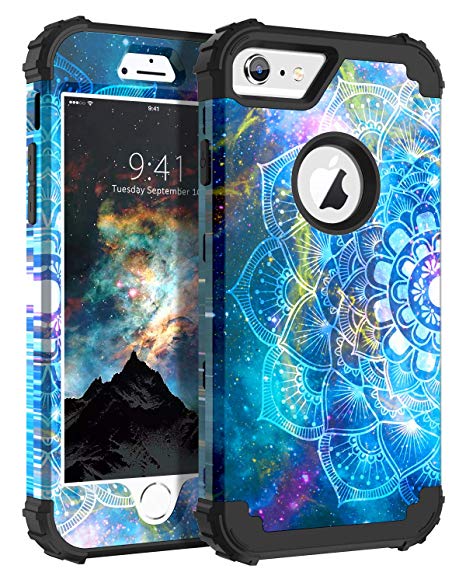 iPhone 6S Plus Case, iPhone 6 Plus Case, BENTOBEN 3 in 1 Shockproof Heavy Duty Rugged Hard PC Cover Soft Silicone Bumper Protective Phone Case for iPhone 6S Plus/6 Plus 5.5 Inch, Mandala in Galaxy