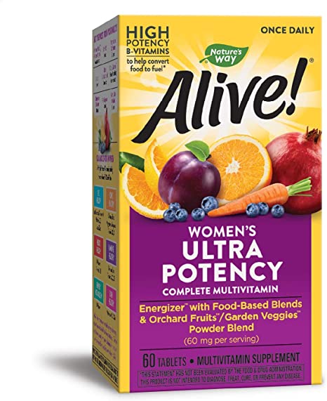 Nature's Way Alive! Once Daily Women's Multivitamin, Ultra Potency, Food-Based Blends (240mg per serving), 60 Tablets