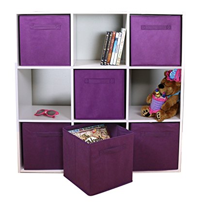 DUAL HANDLE by ADORN, Foldable Cloth Storage Cube Basket Bins Organizer Containers Drawers, 6 Pack -- Purple