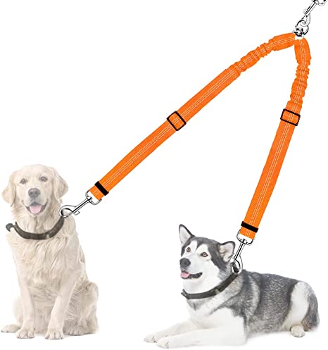 AUTOWT Double Dog Leash, No Tangle 360° Swivel Rotation Reflective Lead Attachment Adjustable Length Dual Two Dog Lead Splitter, Comfortable Shock Absorbing Walking Training for 2 Dogs