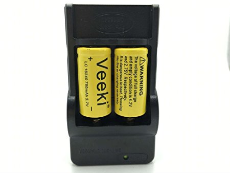 Rechargeable CR123A Battery, Veeki RCR123A 3.7V 700mAh Protected Li-ion 16340 Batteries 2Packs for High Drain Device