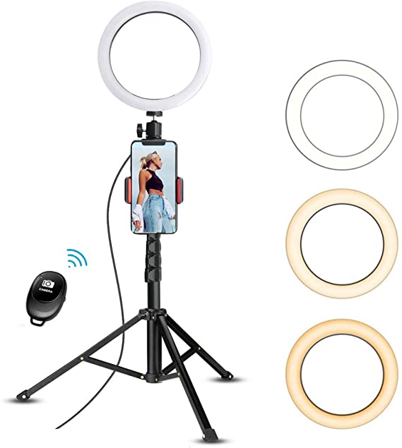 10" Selfie Ring Light with 59" Extendable Tripod Stand & Flexible Phone Holder for Live Stream Makeup, Beam Electronics Desktop Led Camera Ringlight for Tik Tok YouTube Video Photo, For iPhone Android