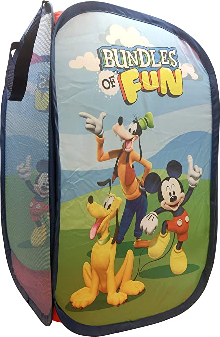 Jay Franco Disney Junior Mickey Mouse Clubhouse Field Trip Pop Up Hamper - Features Mikey, Goofy, Pluto - Mesh Laundry Basket/Bag with Durable Handles, 22" x 14" (Official Disney Product)