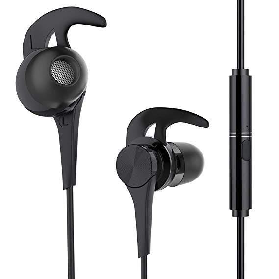 Earphones, BYZ Wired Earbuds with Mic Volume Control,Sweatproof Stereo Bass Noise Cancelling Headphones for Running (Black 2)