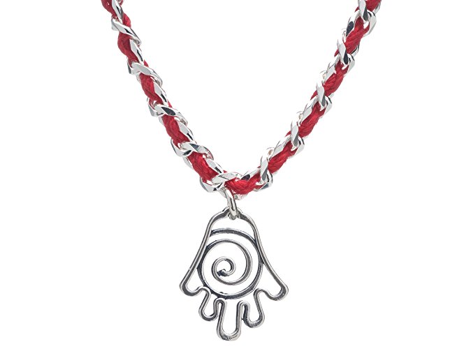 Red String Kabbalah-inspired Hamsa Bendel Bracelet for Luck, Protection and Prosperity in Sterling Silver