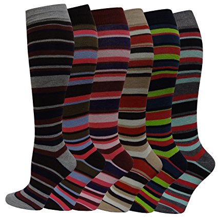 Differenttouch 6 Pairs Women's Mamia Fancy Design Multi Color Knee High Socks