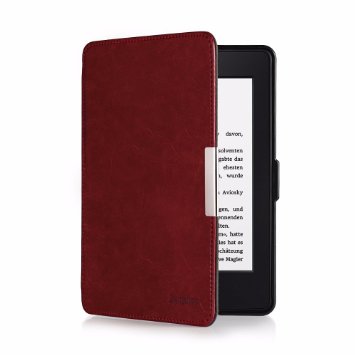 EasyAcc Kindle Paperwhite Case Ultra Slim Cover Cell for All New Kindle Paperwhite 2015 300 PPI 3rd Gen / 2014 / 2013 / 2012 with Magnetic Auto Sleep Wake Function, Protector Screen - Dark Red