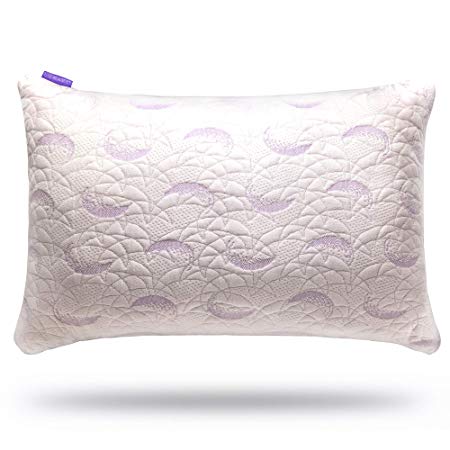 LUNAVY Adjustable Fit Shredded Memory Foam Pillow US Certipur Certified, Washable Bamboo Cover, Queen Size (1 Pack)