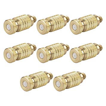 Bluecell 8pcs High Pressure Brass Misting Nozzles Fogging Spray Head for Outdoor Cooling System, 0.016" Orifice (0.4mm) 10/24 UNC Thread