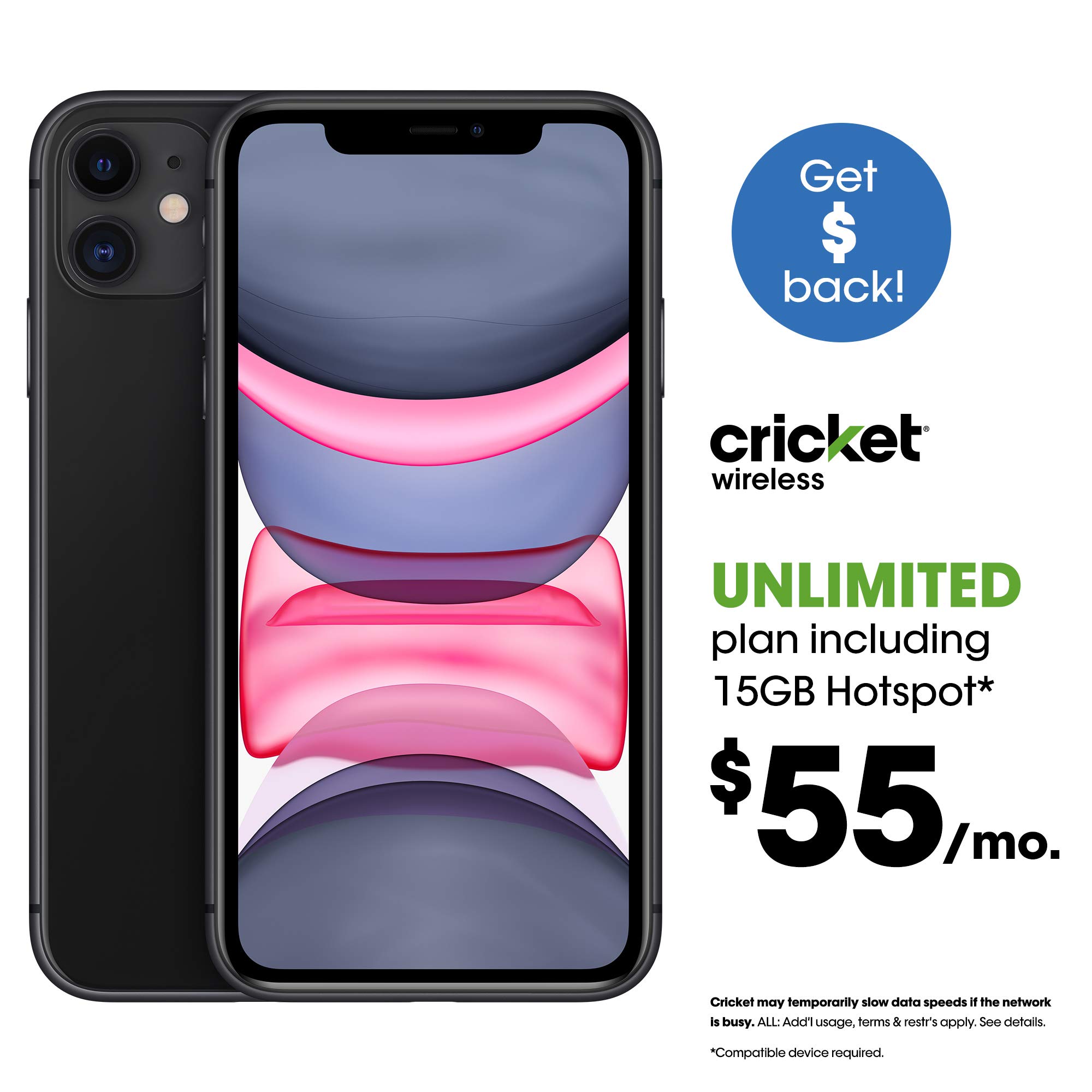 $55 Monthly Subscription for Cricket Unlimited Talk/Text/Data includes 15GB Mobile Hotspot plan   SIM Kit