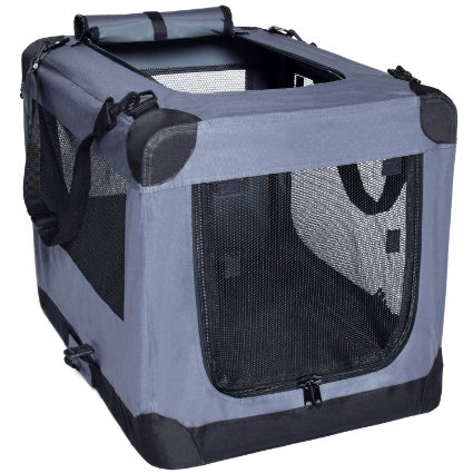 Dog Soft Crate Kennel for Pet Indoor Home and Outdoor Use - Soft Sided 3 Door Folding Travel Carrier with Straps - Arf Pets