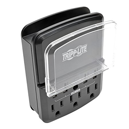 Tripp Lite 4-Port Wallmount USB Charging Station, 3 Outlet Surge Protector Direct Plug-In 4.8A for Tablets iPhones iPads Smartphones (SK34USBB)