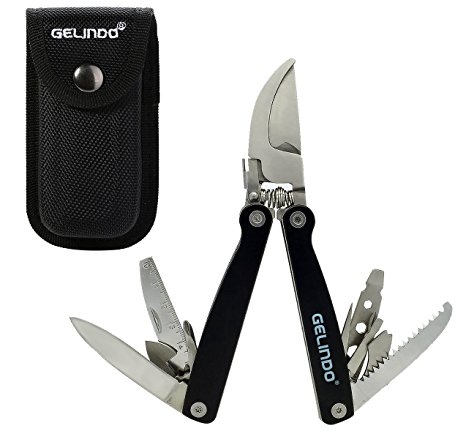 Gelindo Multifunctional Garden Scissors - 12-in-one Multi Tools with Safety Lock - Comes with a Nice Solid Pocket - Portable & Travel Safe!