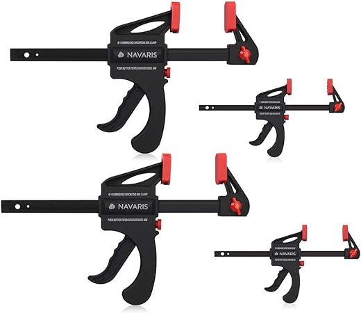 Navaris Quick Grip Bar Clamps - Set of 4 One Hand Quick-Release Bar Clamp Tools 20 Kg and 60 Kg Clamping Force - 4 Inch and 6 Inch / 10 cm and 15 cm