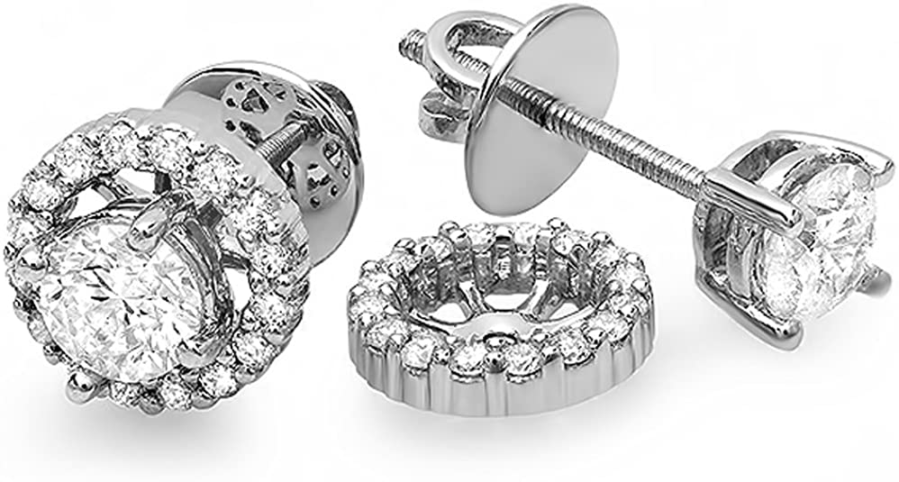 Dazzlingrock Collection 1.00 Carat (ctw) Round Diamond Halo Stud Earrings with Removable Jackets