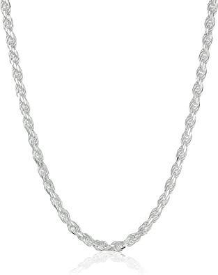 Amazon Essentials Plated Sterling Silver Diamond Cut Rope Chain Necklace