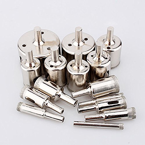 Yosoo 15pcs Diamond tool drill bit hole saw set for glass ceramic marble from 6-50mm