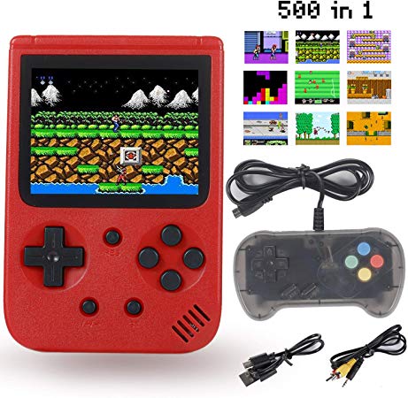 Sefitopher Mini Retro Handheld Game Console Retro Console 500 Classic Games with 3 Inch LCD Screen Support TV Connection and Simultaneous Playing Two Players Good Present for Kids Adults (Red)