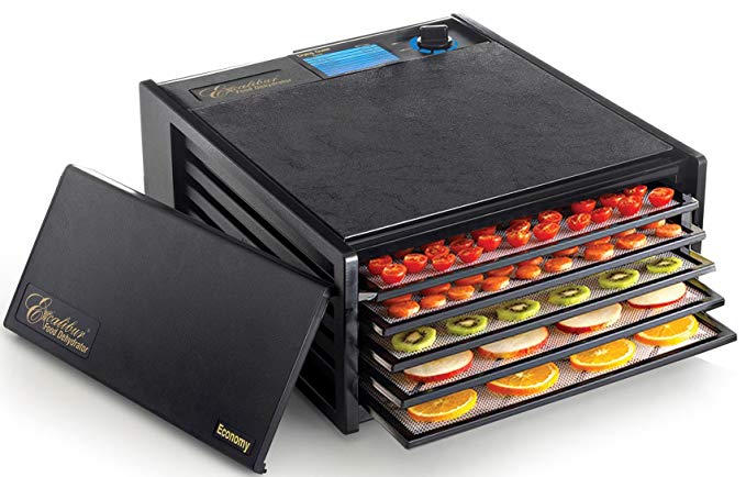 Excalibur 2500ECB 5-Tray Food Dehydrator with Adjustable Thermostat for Temperature Control Patented Technology for Faster and Efficient 8 Square Feet Drying Space Made in USA, Black