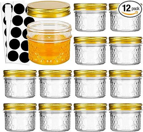 moniko Mini Mason Jars,Mason Jars 4 oz With Lids,12 PACK Small Glass Jars Ideal for Food Storage, Jam, Spice,Candle,Honey,Wedding Favors