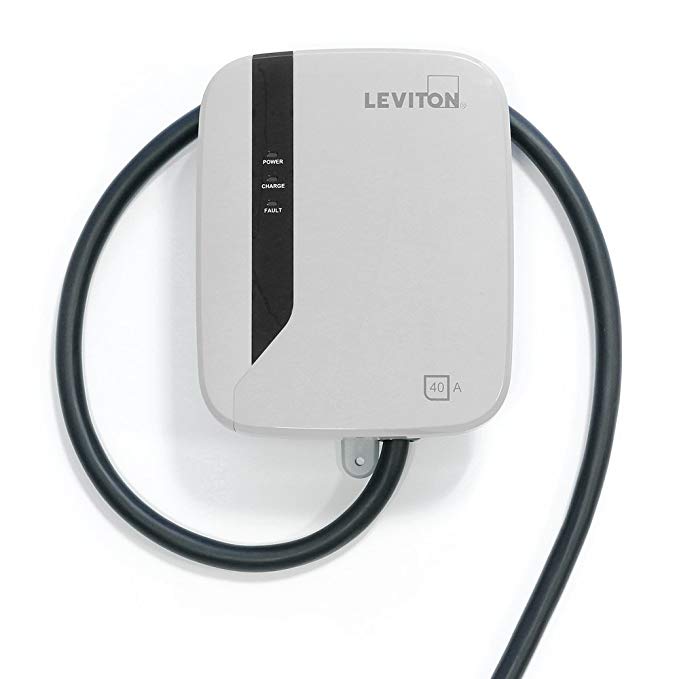 Leviton EVR40-B25 Evr-Green E40 Charging Station, 40A, 208-240Vac, 9.6Kw output, 25’ Charging Cable, Hardwired