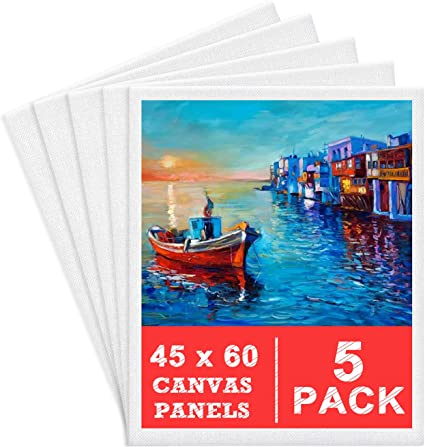 5 Packs Blank Canvas Panels Board 45 x 60 cm(18" x 24"), 100% Cotton for Acrylic Painting, Oil Paint & Wet Water Art Media, Canvases for Professional Artist, Hobby Painters & Beginners