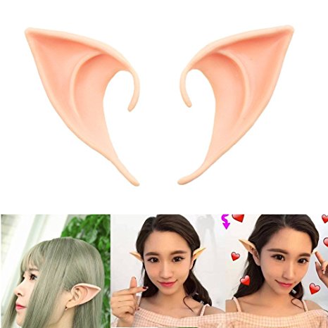 YOHEE 1 Pair Cosplay Masks Soft Fairy Pixie Elf Ears Accessories Halloween Party Pointed Prosthetic Tips Ear(Color 1#)